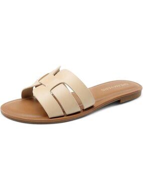 Women's Dressy Slide Sandals Slip-on Nude-pu Slides Open Toe Summer Sandals